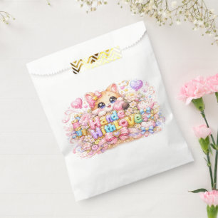 Bolsa De Papel Cute Kawaii Hecho Con Amor Gato Nombre Pastel Rosa