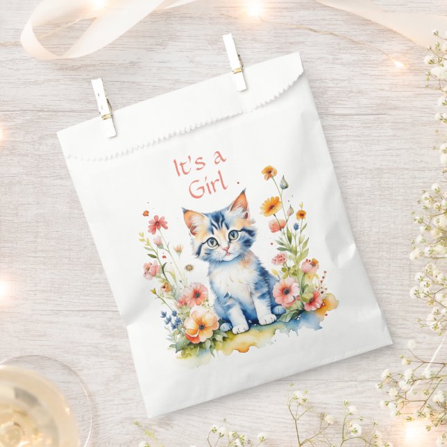Bolsa De Papel Cute Kitten Chica Temática Baby Shower (Cortado)