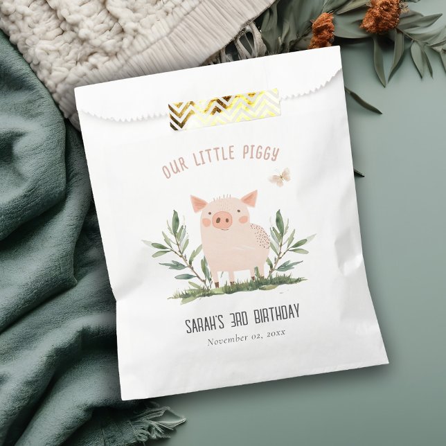 Bolsa De Papel Cute Little Farm Pig Butterfly Kids Cumpleaños (Subido por el creador)