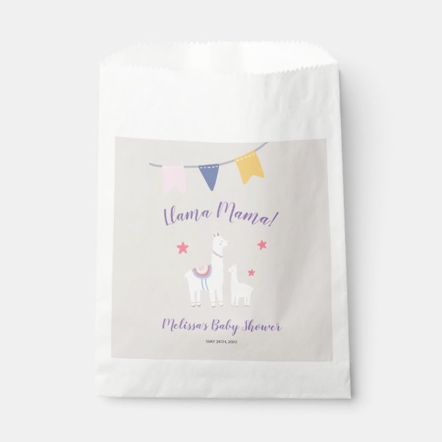 Bolsa De Papel Cute Llama Mama Tan Purple Baby Shower (Anverso)