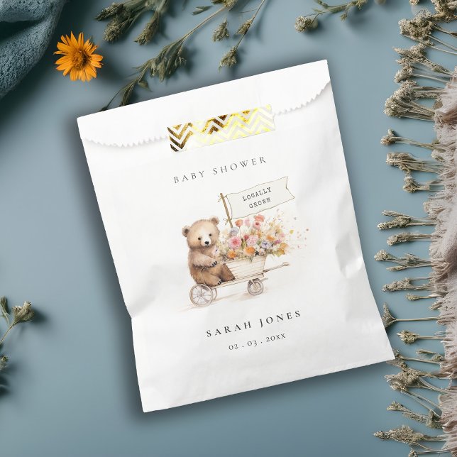 Bolsa De Papel Cute local Crecer Teddy Floral Cart Baby Shower (Subido por el creador)