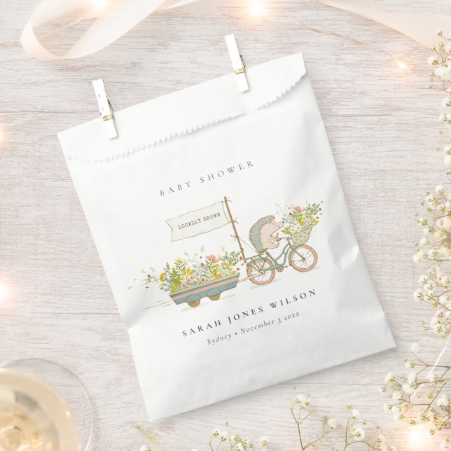 Bolsa De Papel Cute local Hedgehog Flora Bike Baby Shower (Cortado)