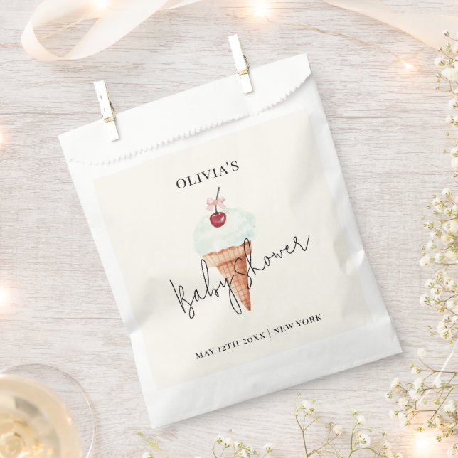 Bolsa De Papel Cute moderno Cherry Scoop Ice Cream Baby Shower (Cortado)