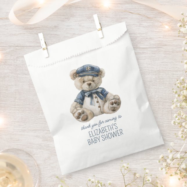 Bolsa De Papel Cute Nautical Blue Baby Bear Baby Shower (Cortado)