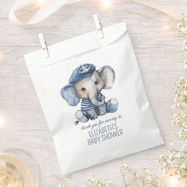 Bolsa De Papel Cute Nautical Blue Baby Elephant Baby Shower (Cortado)