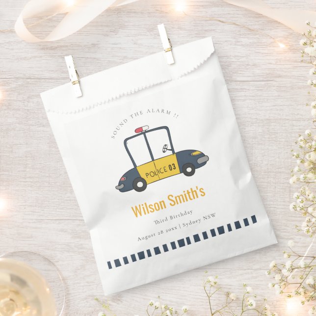 Bolsa De Papel Cute Navy Yellow Police Car Kids Cualquier Edad Cu (Cortado)