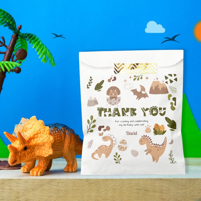 Bolsa De Papel Cute Neutral Dinosaur Birthday Gracias (Subido por el creador)