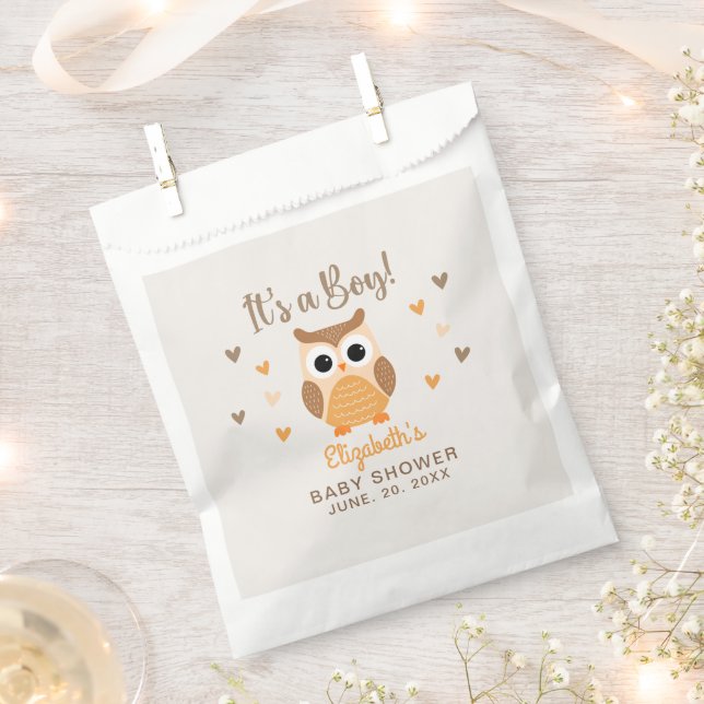 Bolsa De Papel Cute Owl Baby Shower Boy Boho (Cortado)