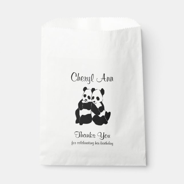 Bolsa De Papel Cute Panda Bears Gracias (Anverso)
