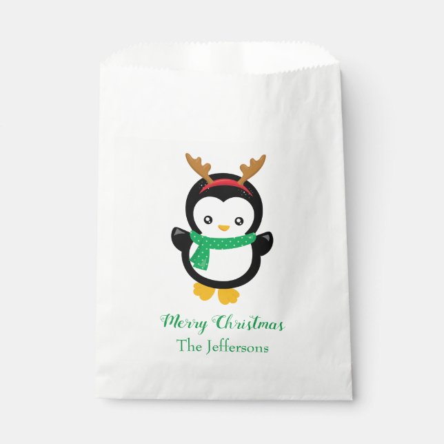 Bolsa De Papel Cute pingüino Feliz Navidad (Anverso)
