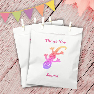 Bolsa De Papel Cute Pink Gecko Lizard Girly Cumpleaños Gracias