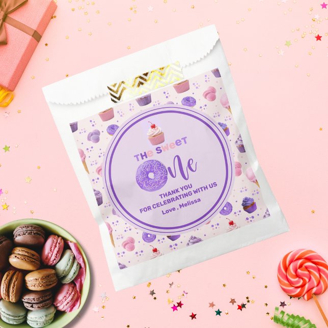 Bolsa De Papel Cute Pink Morple Sweet One Pattern Cumpleaños (Subido por el creador)