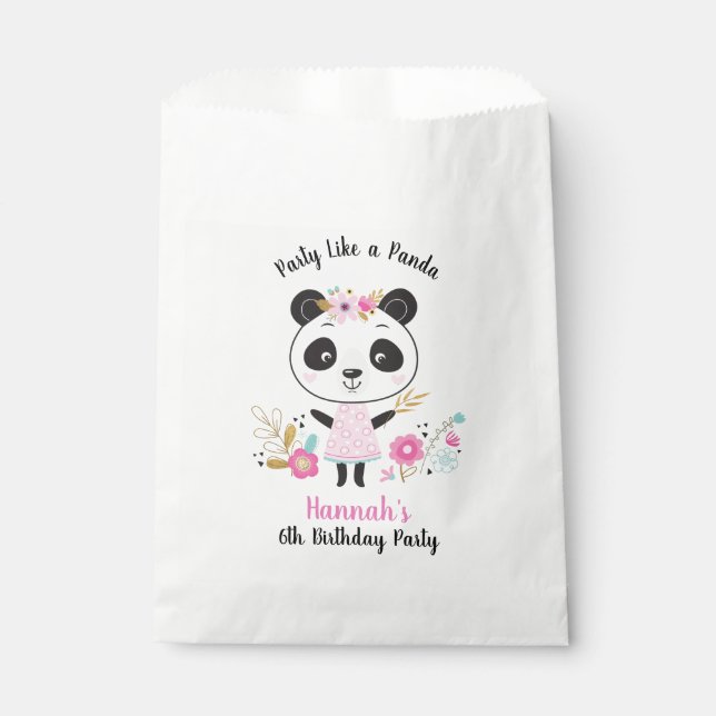 Bolsa De Papel Cute Pink Panda Girls Birday Party (Anverso)