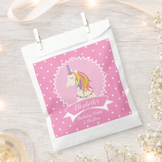 Bolsa De Papel Cute Pink Polka Dots Magical Unicornio Chica Cumpl (Cortado)