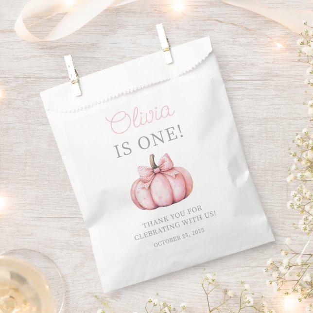 Bolsa De Papel Cute Pink Pumpkin Baby Girl 1st Birthday  (Cortado)