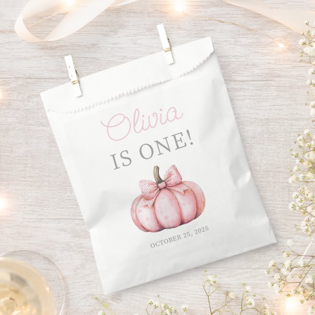 Bolsa De Papel Cute Pink Pumpkin Baby Girl 1st Birthday  (Cortado)
