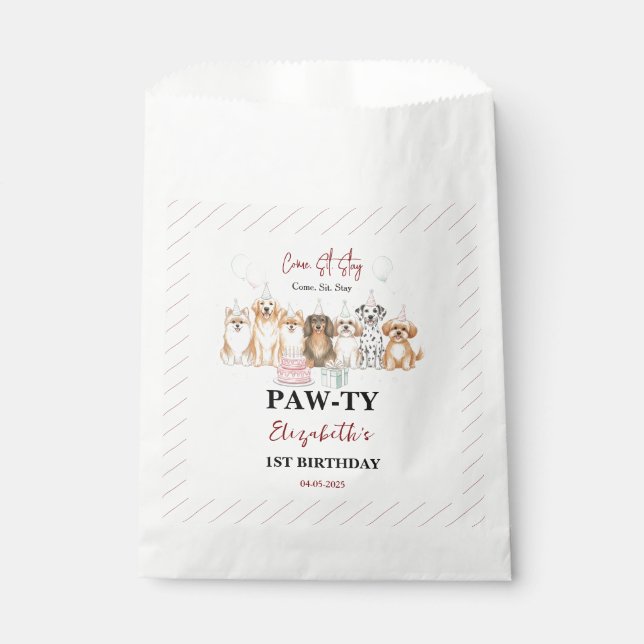 Bolsa De Papel Cute Puppy Dog Boy 1st Birthday | Pawty Time First (Anverso)