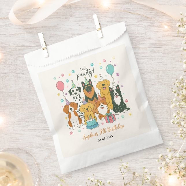 Bolsa De Papel Cute Puppy Dogs Boy 5th Birthday Party (Cortado)