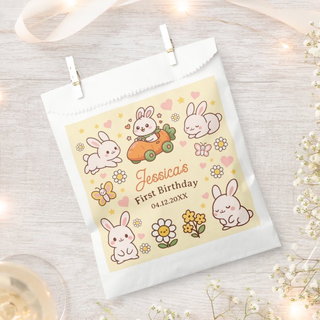 Bolsa De Papel Cute Rabbits Easter 1st Birthday Party Favor Bags (Cortado)