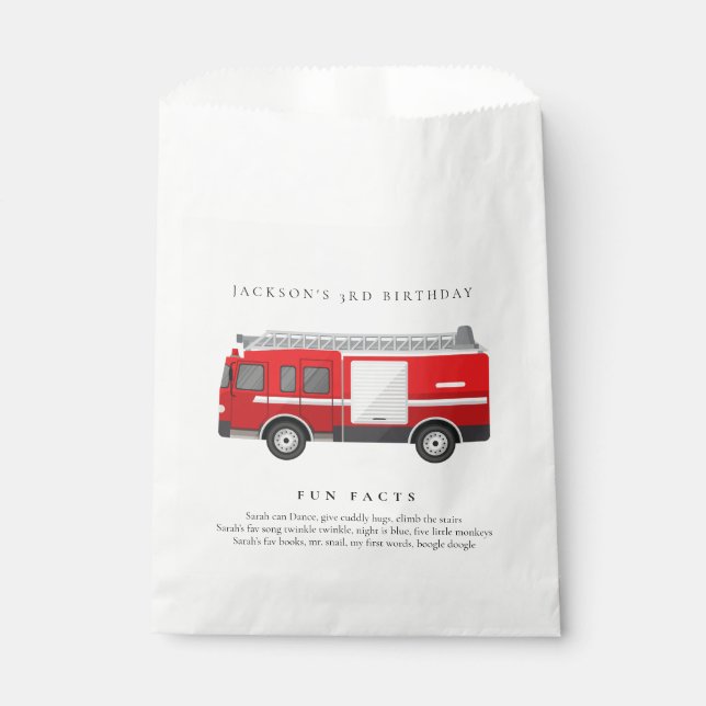 Bolsa De Papel Cute Red Firetruck Engine Niños Divertidos Hechos  (Anverso)