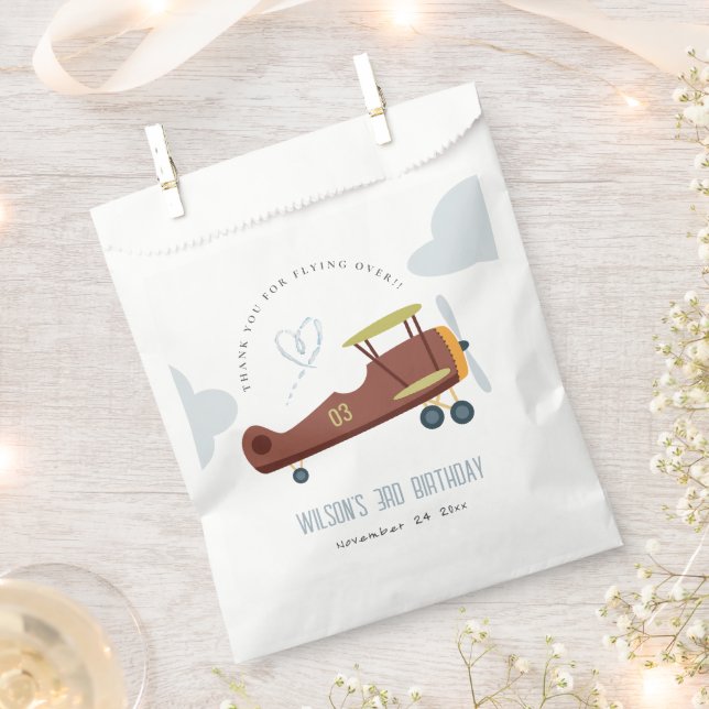 Bolsa De Papel Cute Rust Green Blue Biplane Cloud Heart Birthday (Cortado)