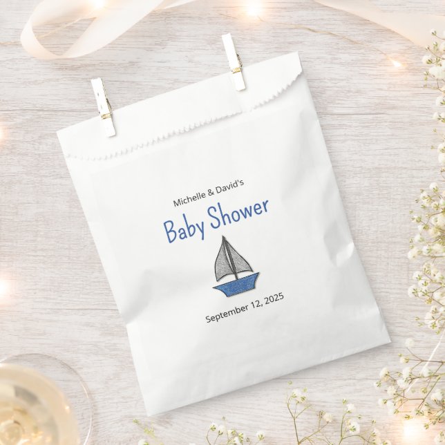 Bolsa De Papel Cute Sailboat Nautical Baby Boy Couples Shower (Cortado)
