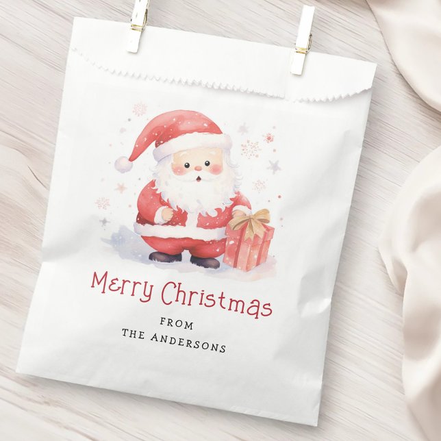 Bolsa De Papel Cute Santa acuarela ilustracion Feliz Navidad (Cute Santa watercolor illustration Merry Christmas Favor Bag)