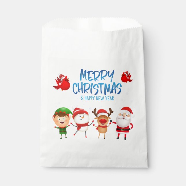 Bolsa De Papel Cute Santa Clause Rudolph Snowman Feliz Navidad (Anverso)