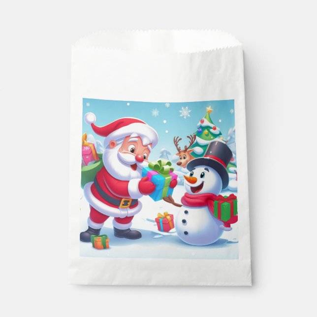 Bolsa De Papel Cute Santa y Snowman (Anverso)
