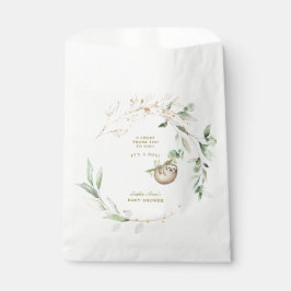 Bolsa De Papel Cute Sloths Greenery Gold Baby Shower