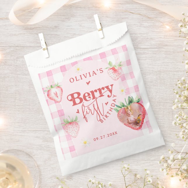 Bolsa De Papel Cute Strawberry Daisy Berry Primera Foto Brithday (Cortado)