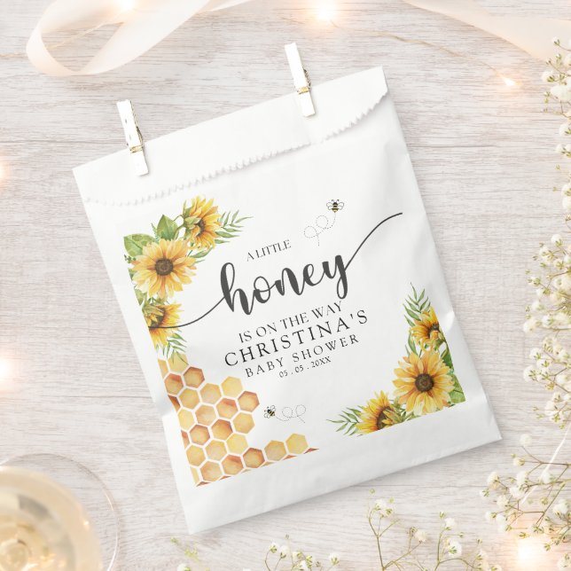 Bolsa De Papel Cute Sunflower Bee Baby Shower (Cortado)