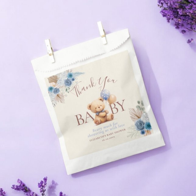 Bolsa De Papel Cute Teddy Bear Balloon Boho Blue Rosa Baby Shower (Subido por el creador)