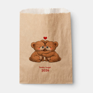 Bolsa De Papel Cute Teddy Bear Couple in Love – Embroidered Style