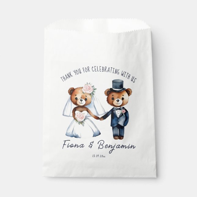 Bolsa De Papel Cute teddy osos novia pareja boda gracias (Anverso)