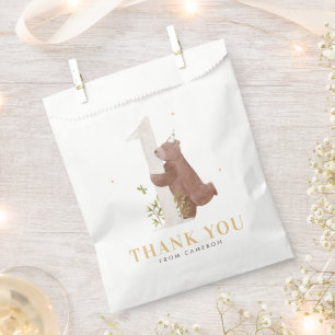 Bolsa De Papel Cute Watercolor Bear Woodland Primera fiesta de cu