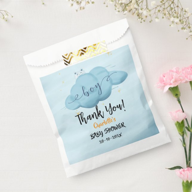 Bolsa De Papel Cute Watercolor Cloud Baby Boy Shower (Sellado)