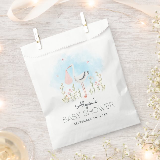 Bolsa De Papel Cute Watercolor Stork Baby Shower (Cortado)