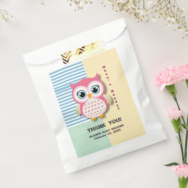 Bolsa De Papel Cute Whimsical Pink Owl Baby Shower (Sellado)