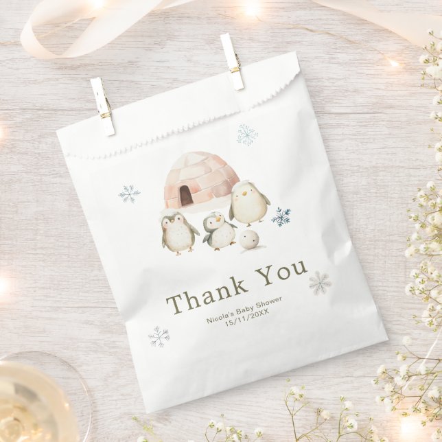 Bolsa De Papel Cute Winter Penguins Baby Shower (Cortado)