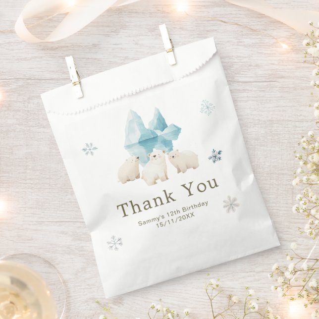 Bolsa De Papel Cute Winter Polar Bears Birthday Party (Cortado)