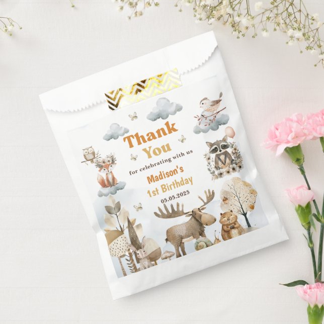 Bolsa De Papel Cute Woodland Animals 1st Birthday Party Favor Bag (Sellado)