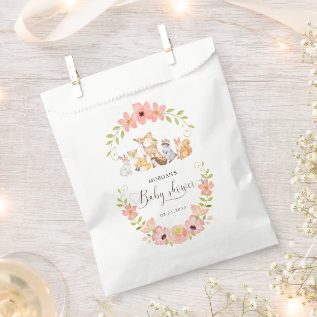 Bolsa De Papel Cute Woodland Animals Floral Baby Shower (Cortado)