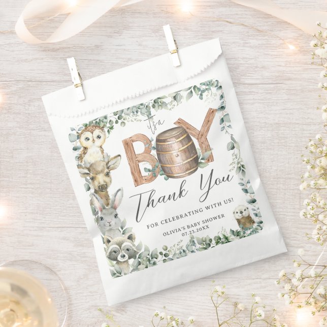 Bolsa De Papel Cute Woodland Animals Greenery Boy Baby Shower (Cortado)