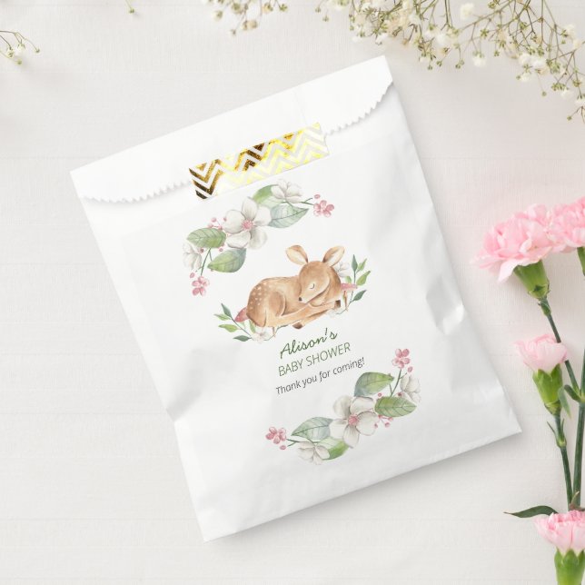 Bolsa De Papel Cute Woodland Deer Floral Greeneration Baby Shower (Sellado)