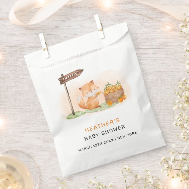 Bolsa De Papel Cute Woodland Fox Citrus Naranja Farm Baby Shower (Cortado)