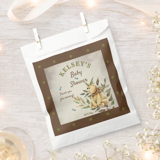 Bolsa De Papel Cute Woodland Teddy Bear Boy Baby Shower (Cortado)