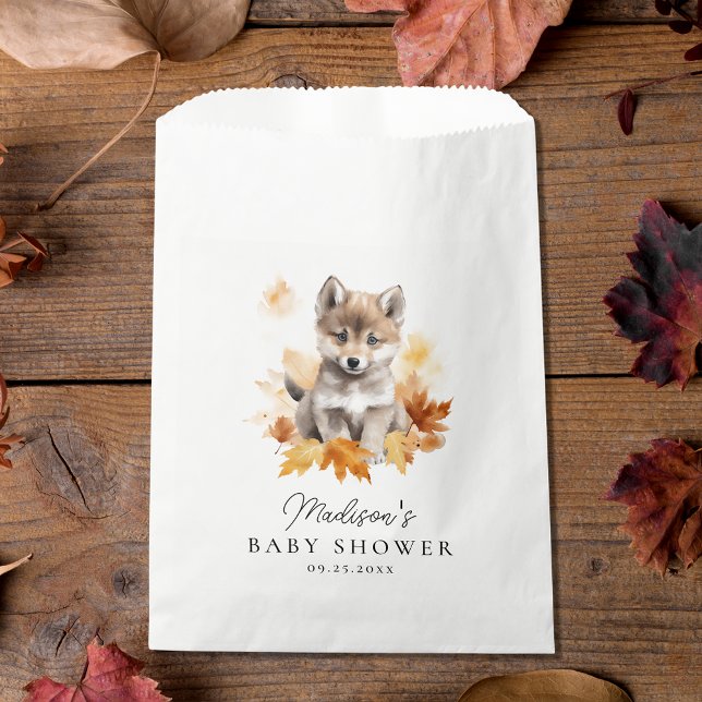 Bolsa De Papel Cute Woodland Wolf Pup Fall Baby Shower (Subido por el creador)
