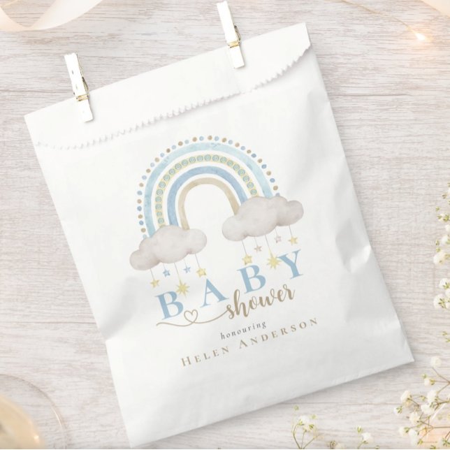 Bolsa De Papel Cuto Boho Whimsical Rainbow Boy Baby Shower (Cute Boho Whimsical Rainbow BOY Baby Shower Favor Bag)