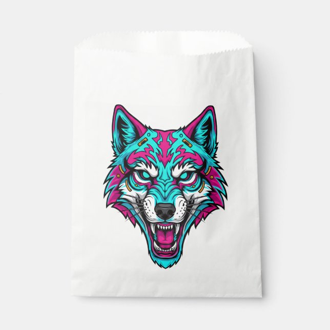 Bolsa De Papel Cyberpunk Neon Wolf - Synthwave Robotic Animal (Anverso)
